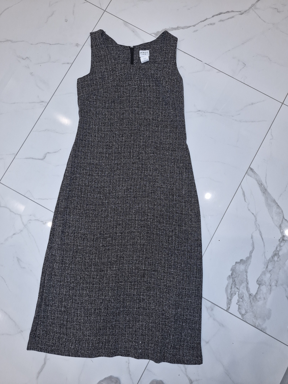 Sleeveless Midi Dress in Charcoal Tweed